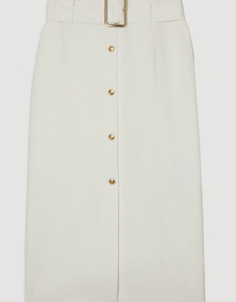 Clean Tailored Belted Pencil Midi Skirt