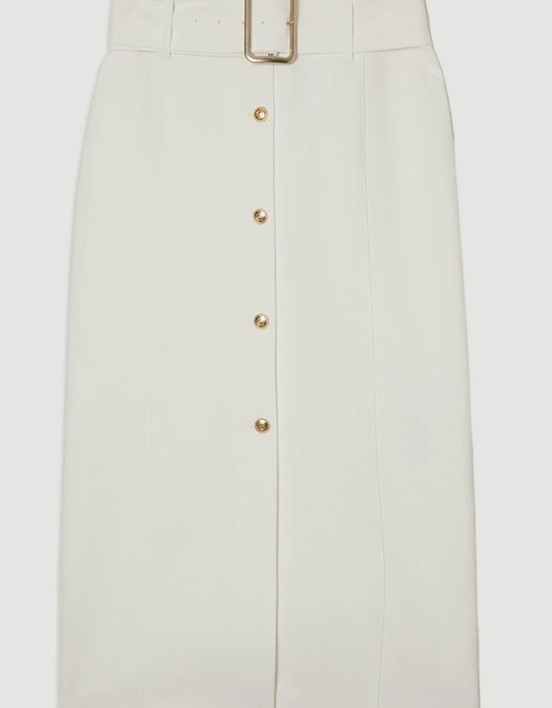 Clean Tailored Belted Pencil Midi Skirt