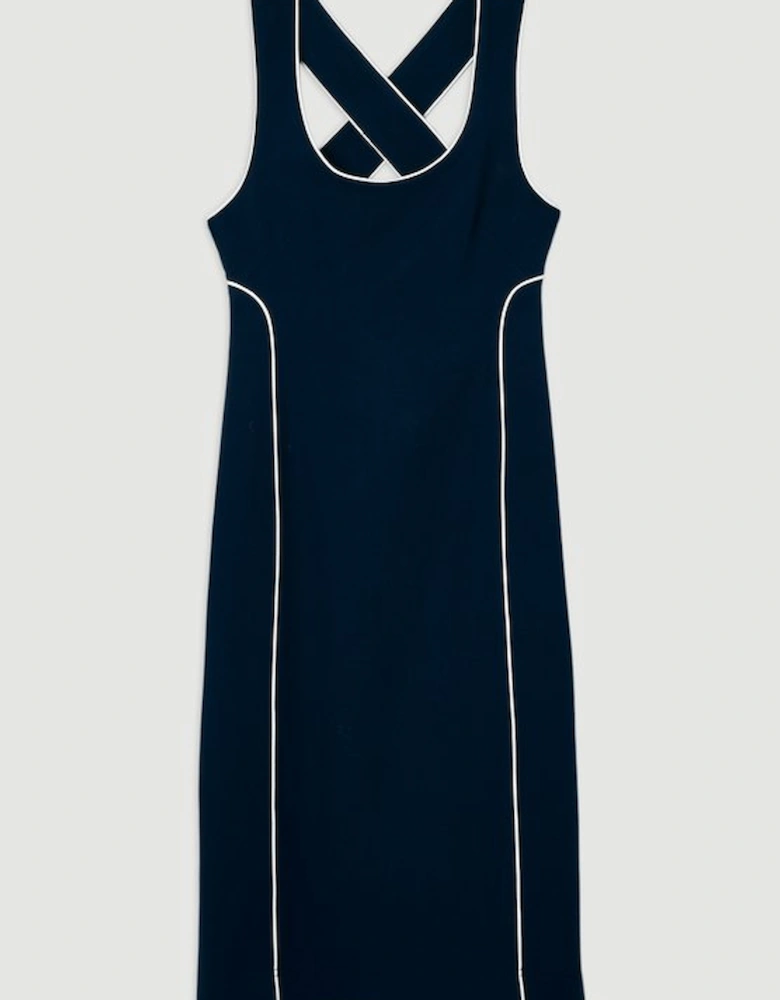 Compact Stretch Contrast Tipped Tailored Pencil Midi Dress
