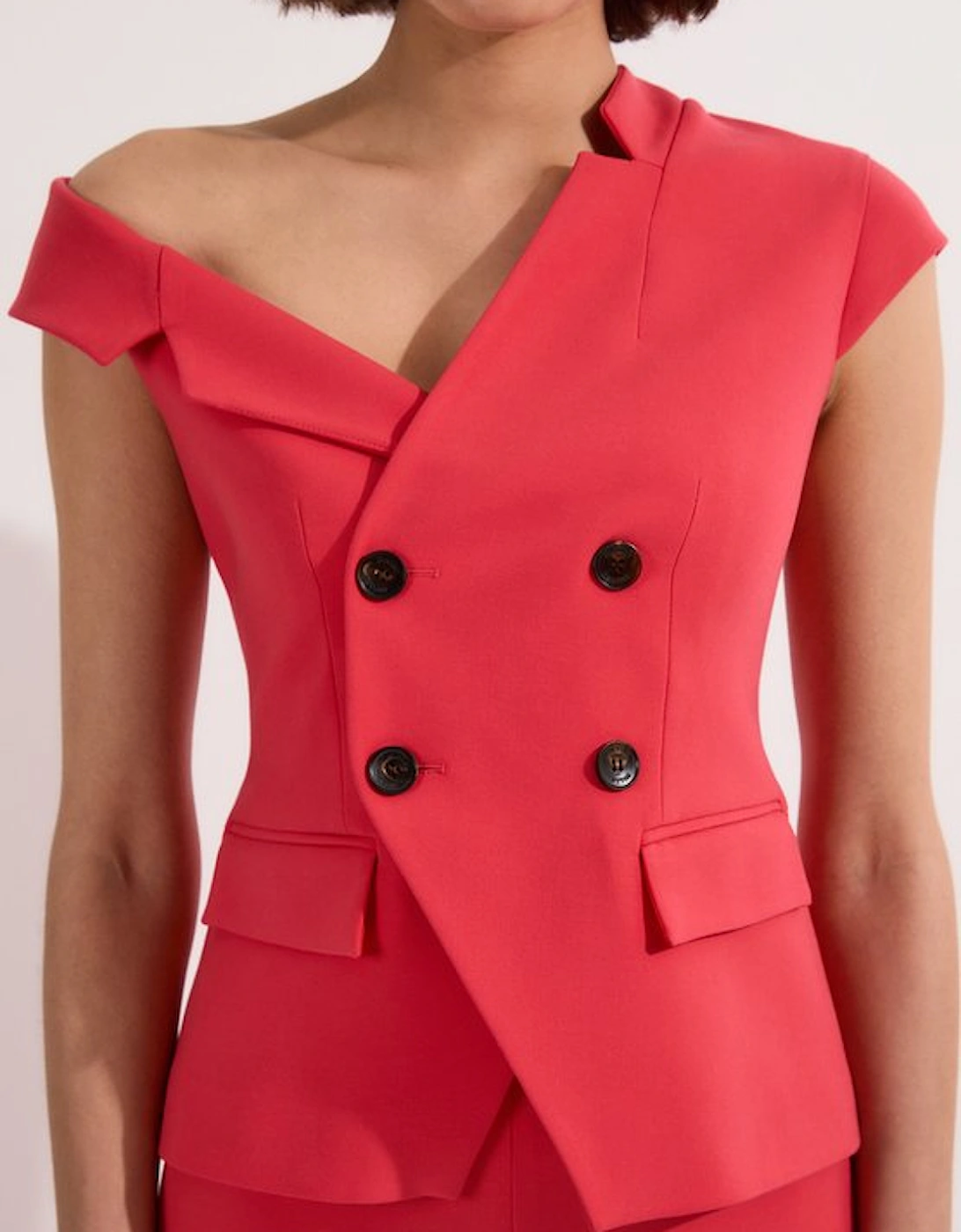 Compact Stretch Asymmetric Collar Wide Leg Tailored Jumpsuit