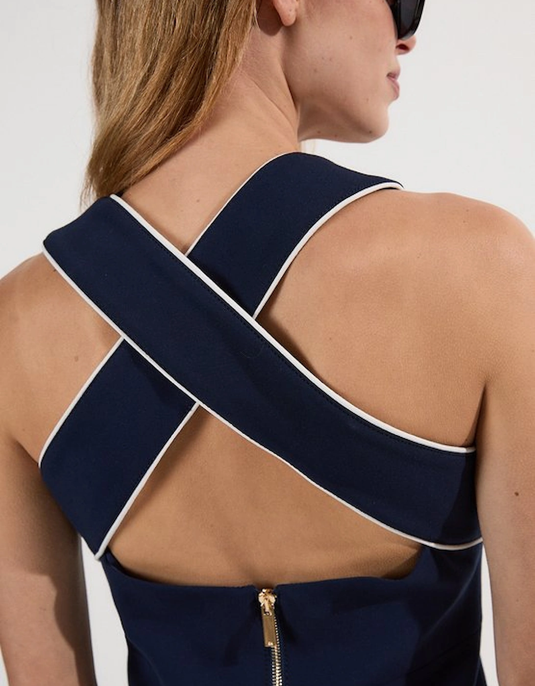 Compact Stretch Contrast Tipped Tailored Pencil Midi Dress