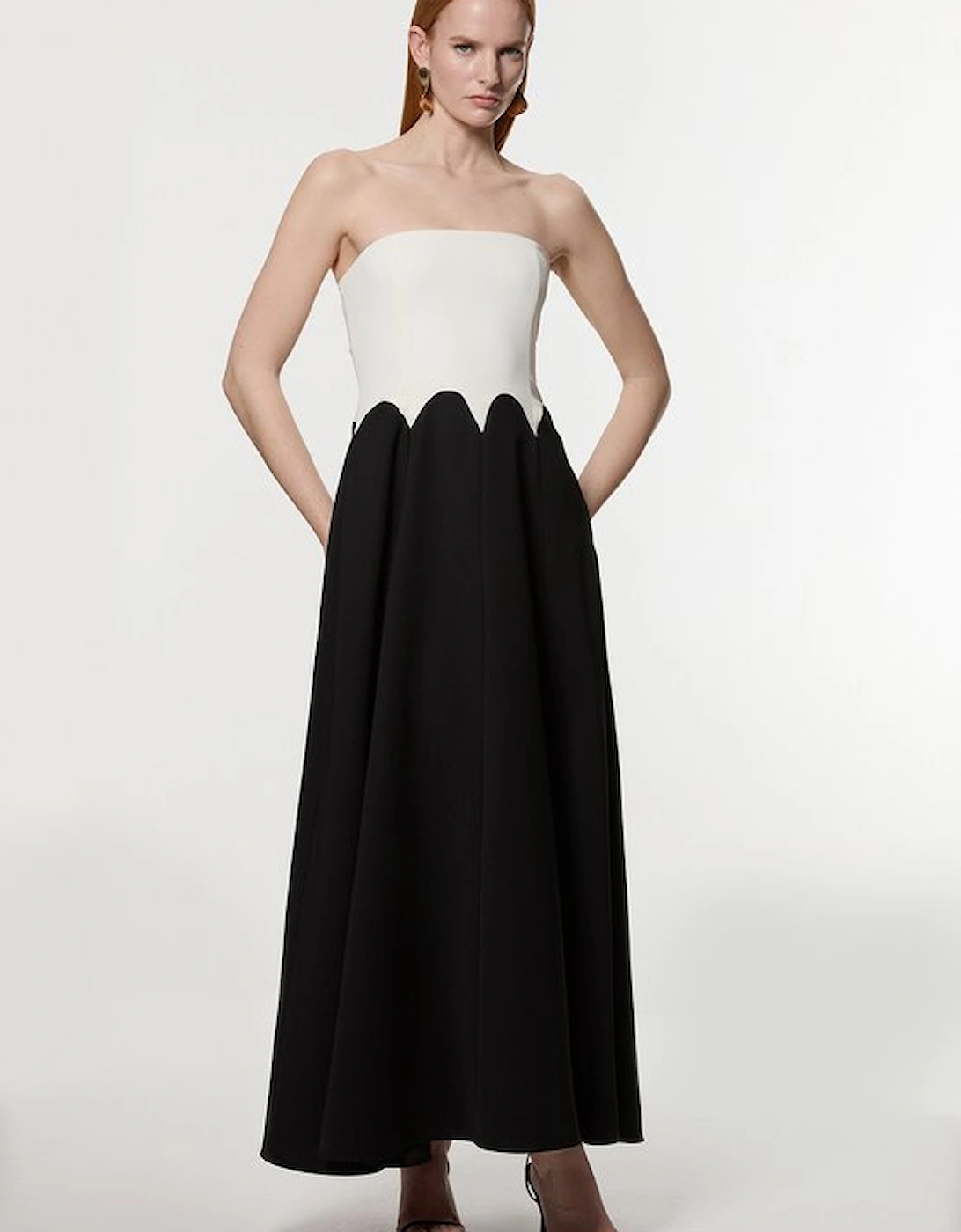 Soft Tailored Colourblock Bandeau Midi Dress, 5 of 4