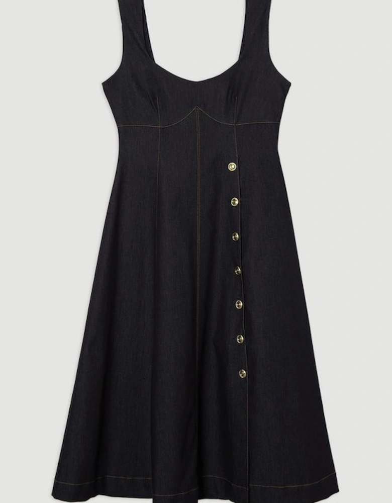 Tailored Denim Sleeveless Full Skirted Midi Dress