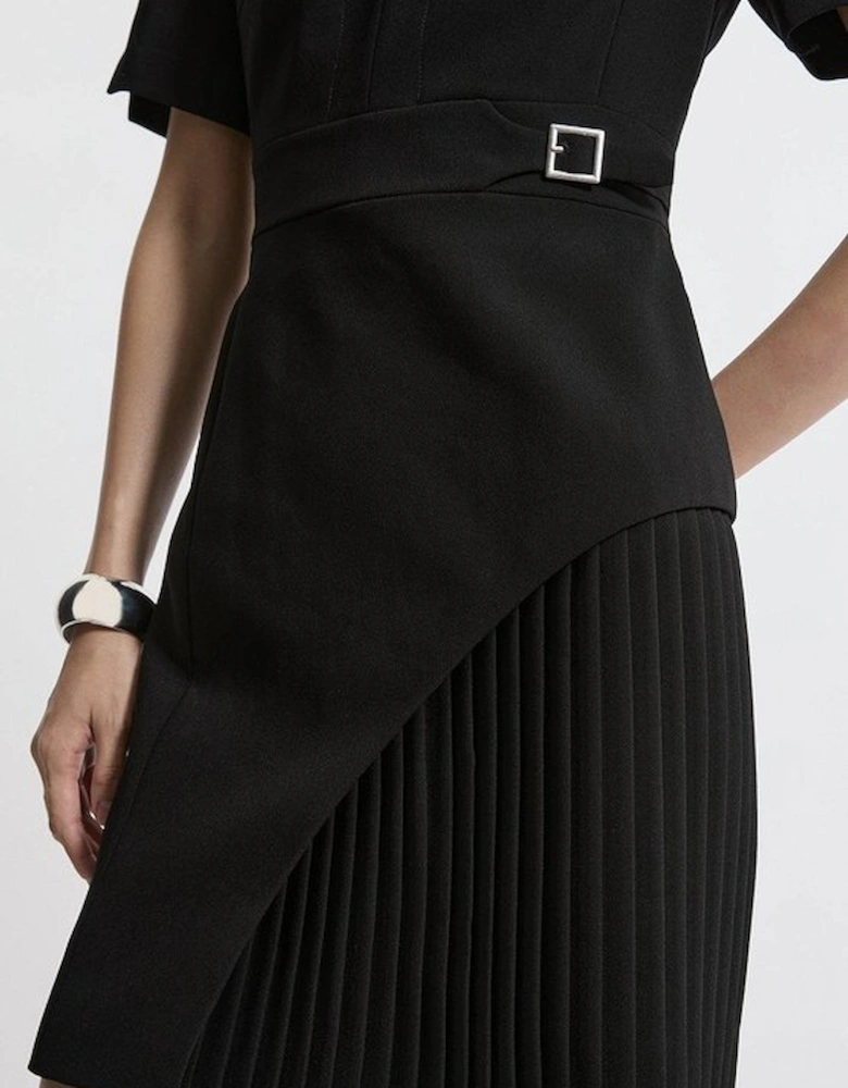 Tailored Military Pleat Side Panel Mini Dress