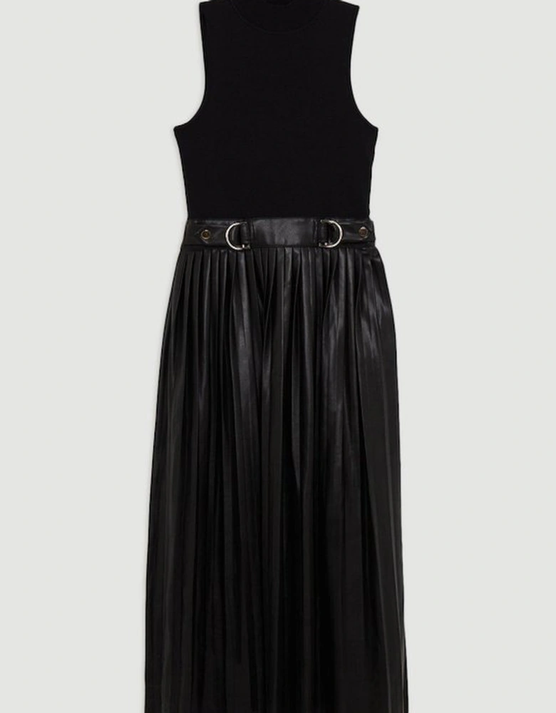 Knitted Midi Dress With Pu Detailing