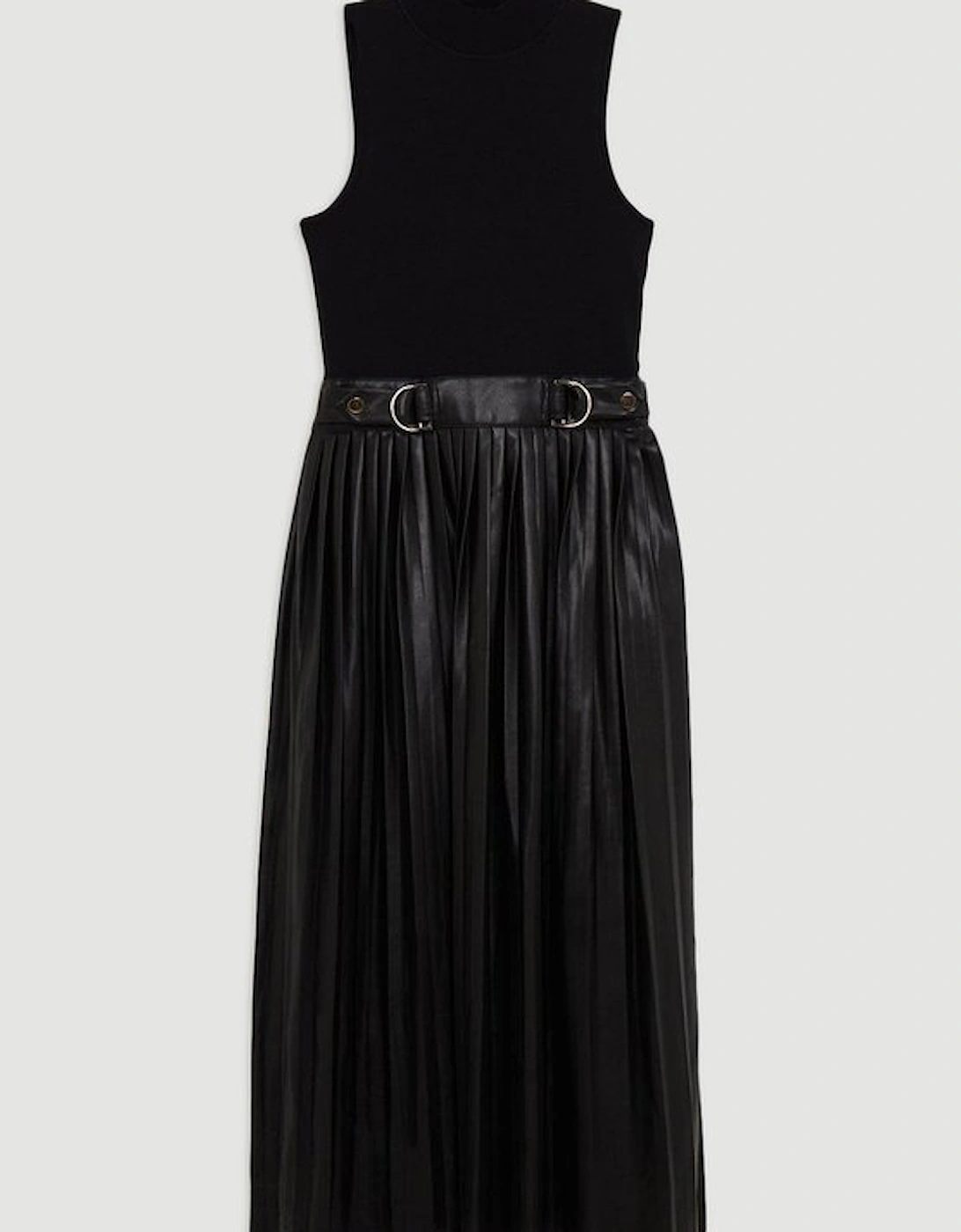 Knitted Midi Dress With Pu Detailing