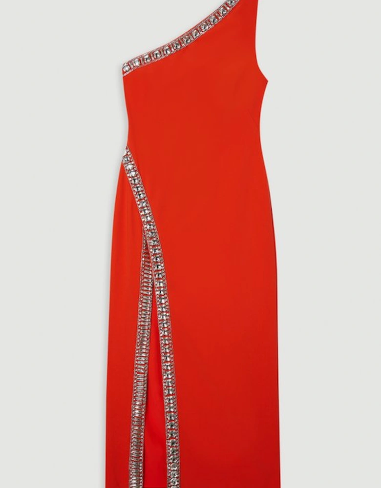 Crystal Embellished One Shoulder Woven Maxi Dress