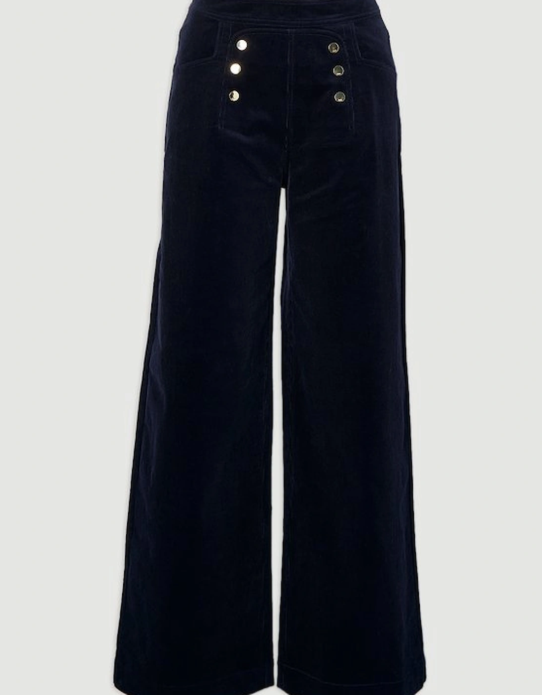 Stretch Cord Button Front Wide Leg Trouser
