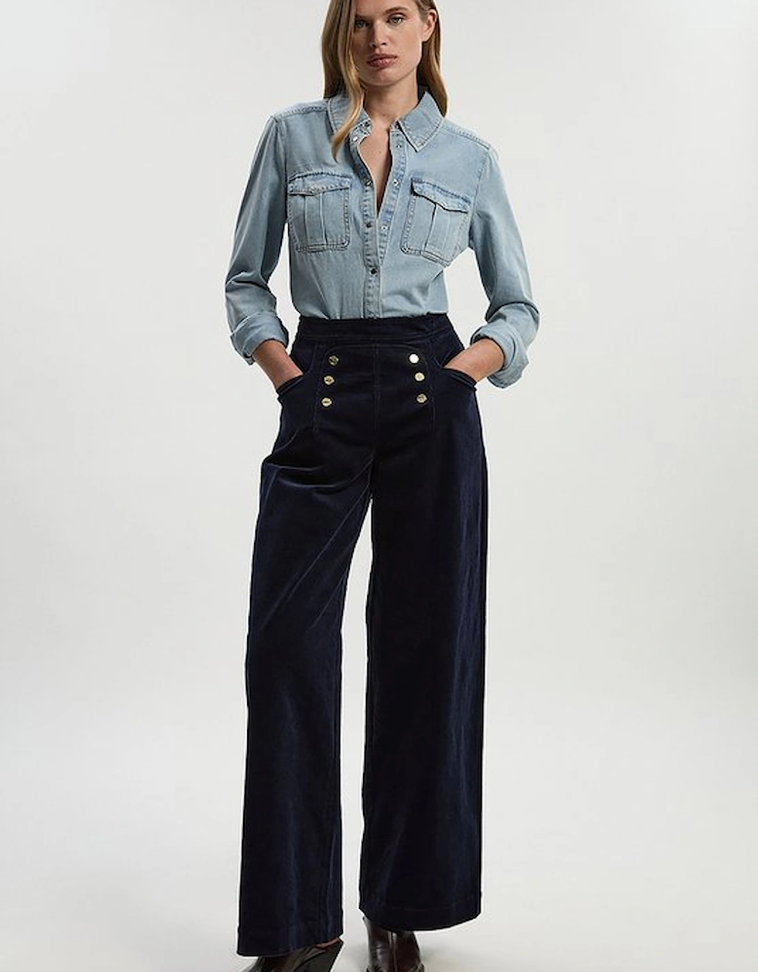Stretch Cord Button Front Wide Leg Trouser, 5 of 4