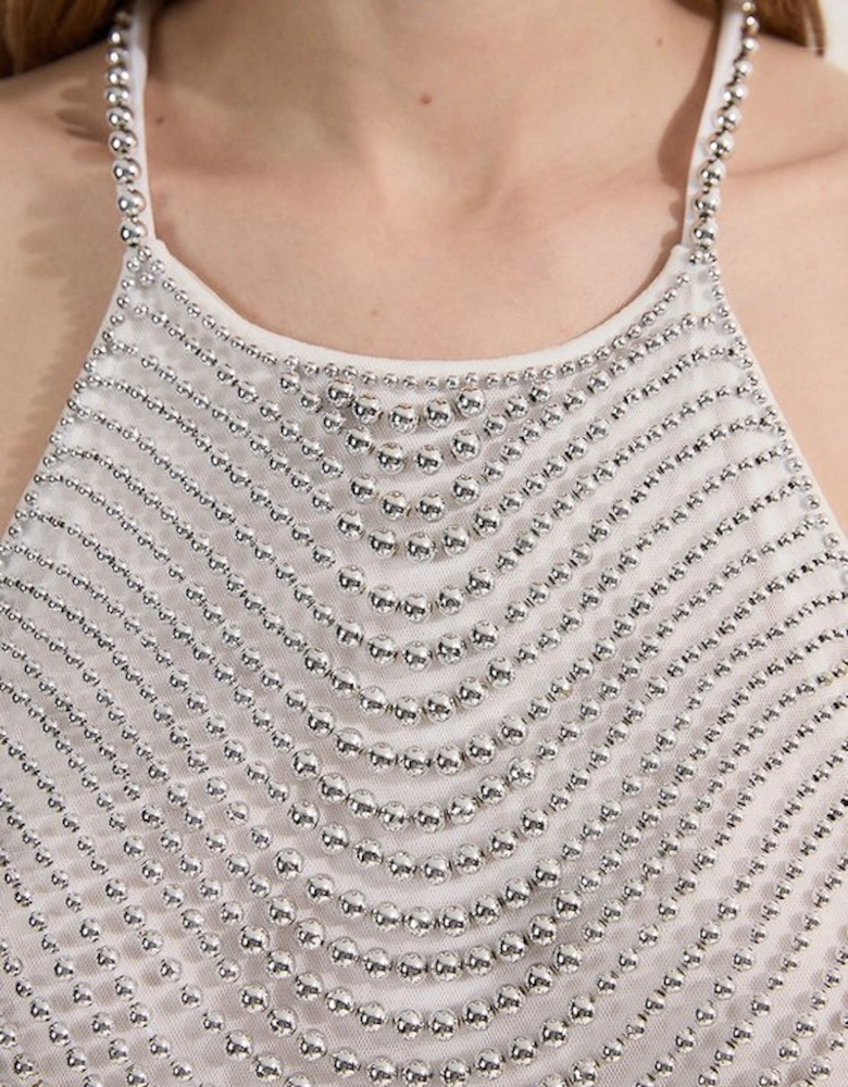 Tall Embellished Geo Halter Woven Top