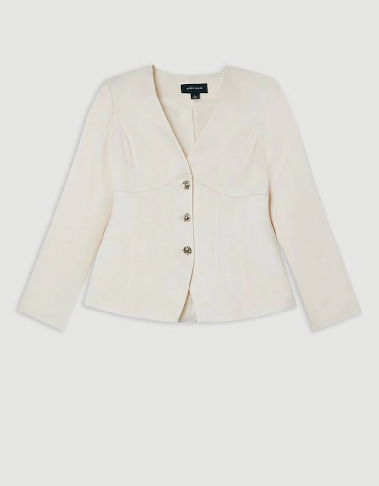 Premium Viscose Linen Tailored Darted Single Breasted Jacket