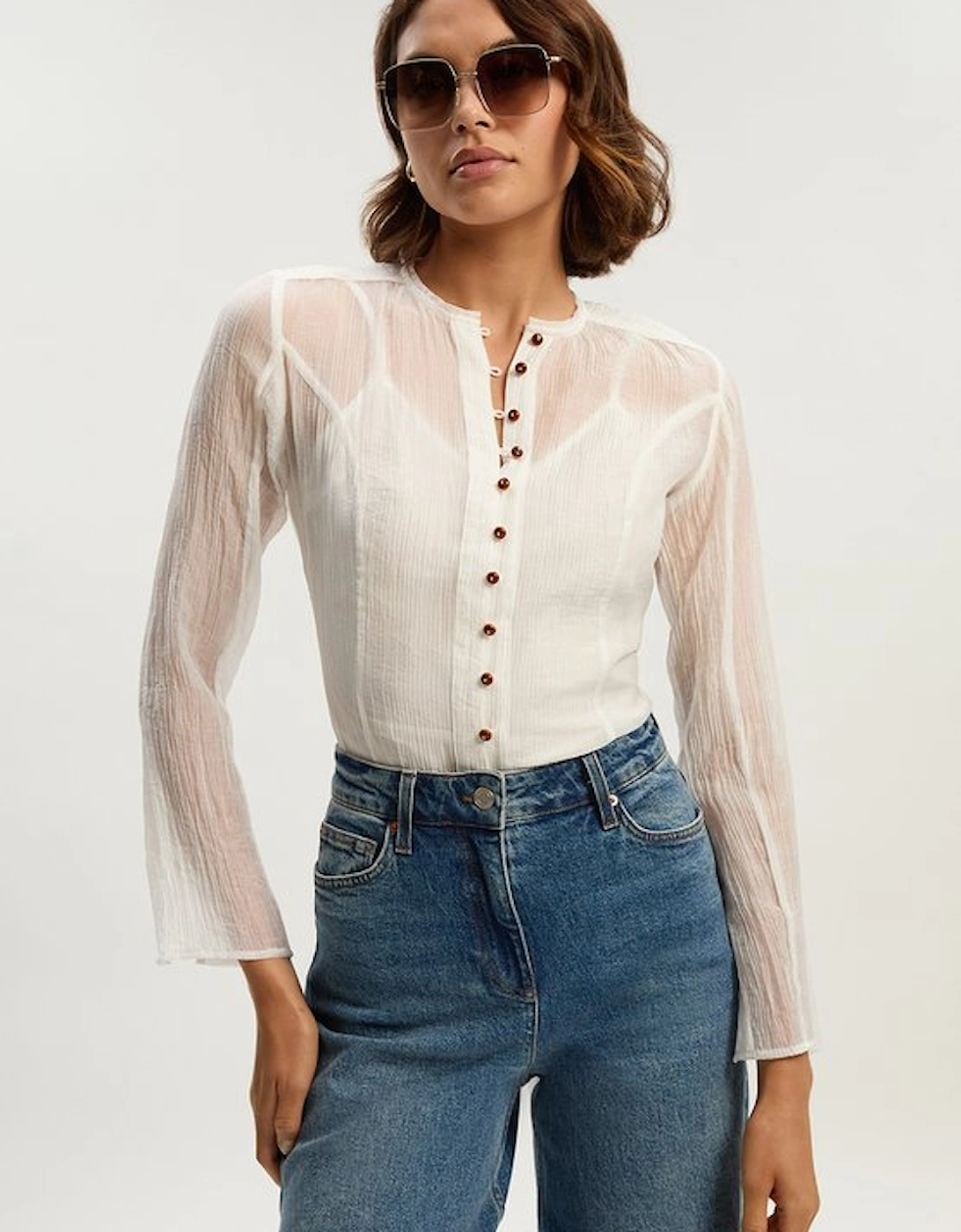 Crinkle Georgette Button Detail Woven Blouse