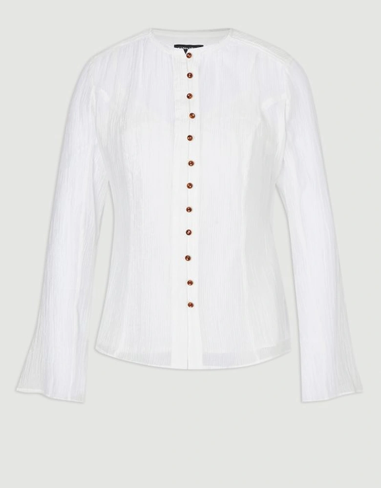 Crinkle Georgette Button Detail Woven Blouse