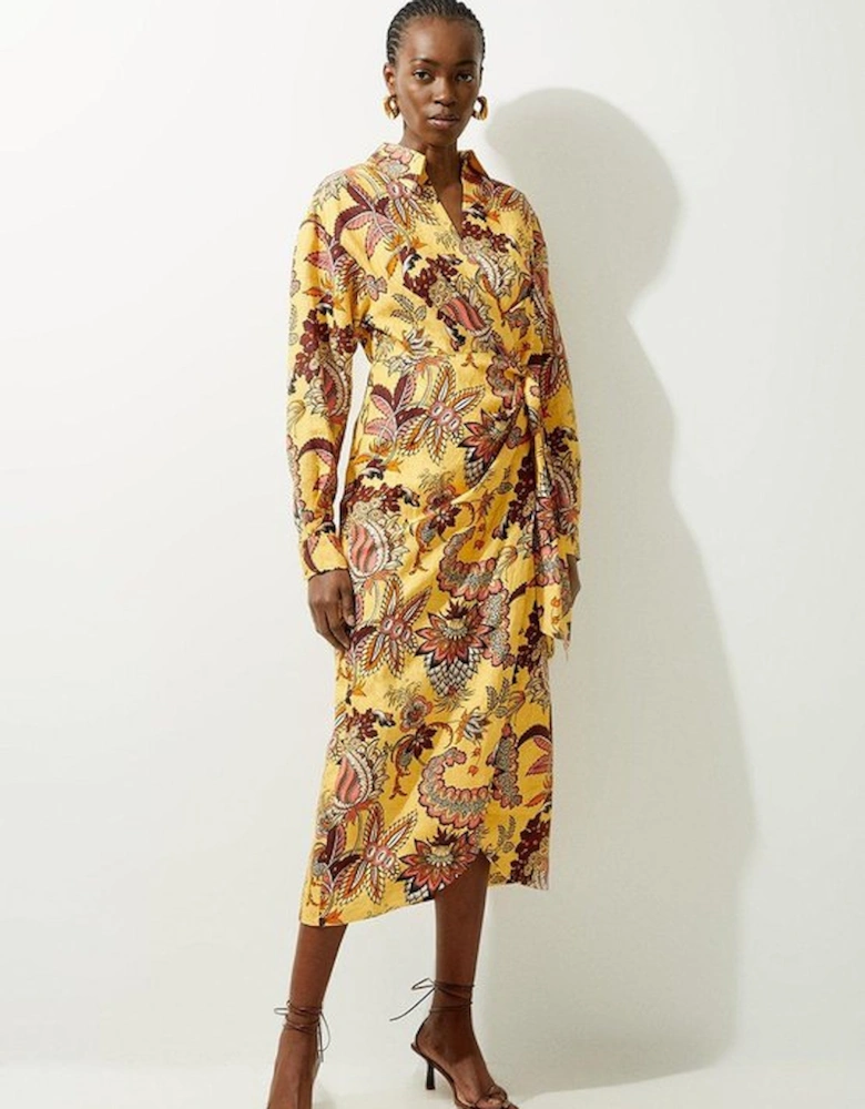 Viscose Linen Woven Shirt Midi Dress