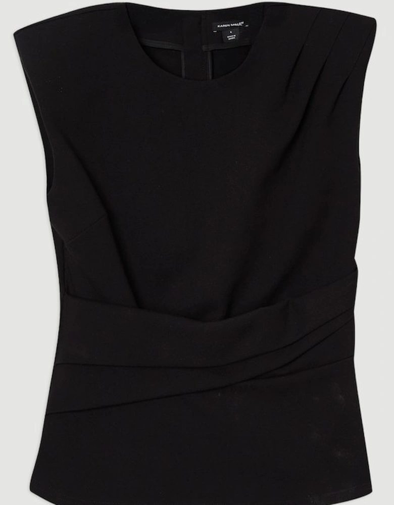 Ponte Ruched Waist Detail Round Neck Top
