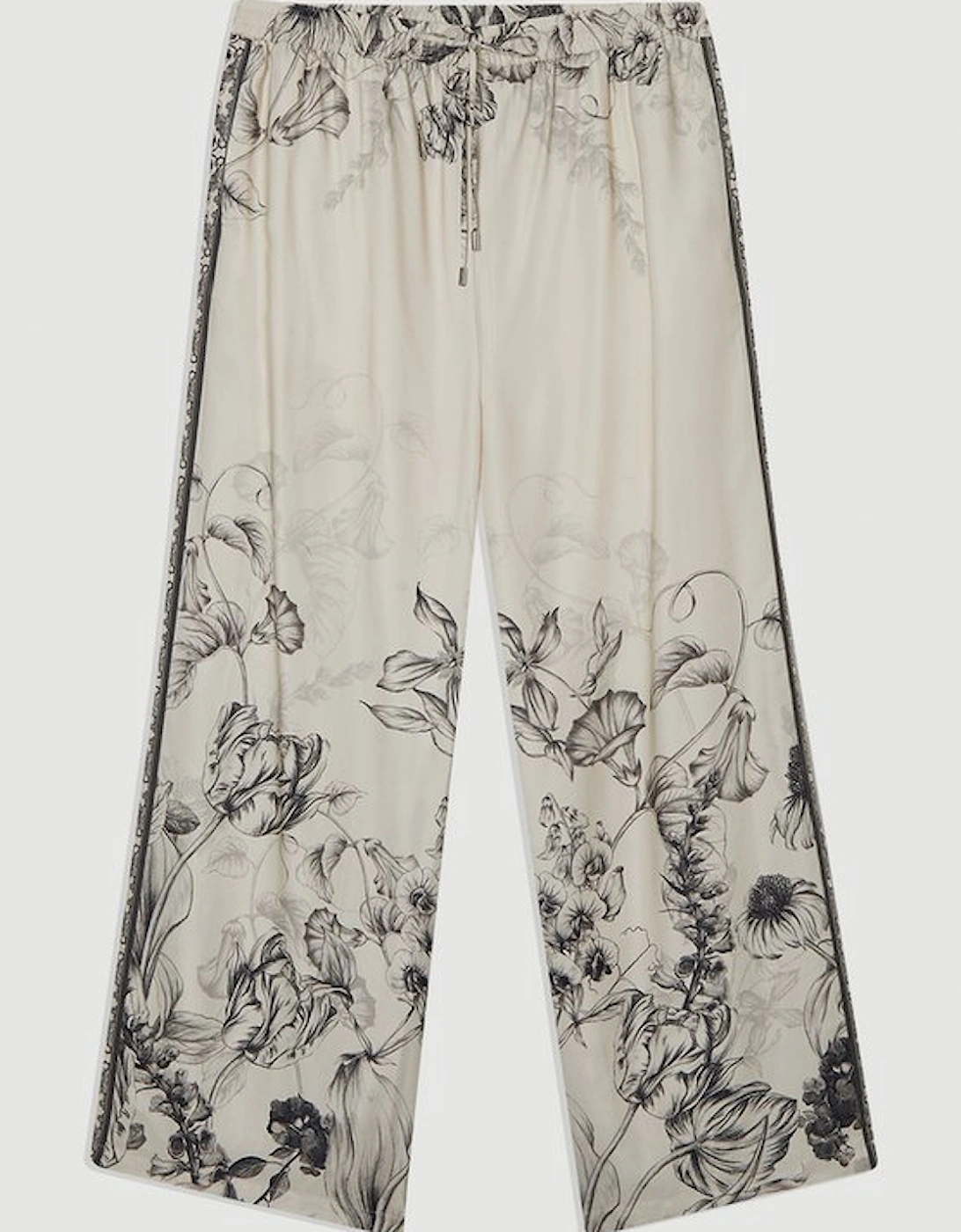 Plus Size Viscose Linen Scenic Placed Print Woven Wide Leg Trousers