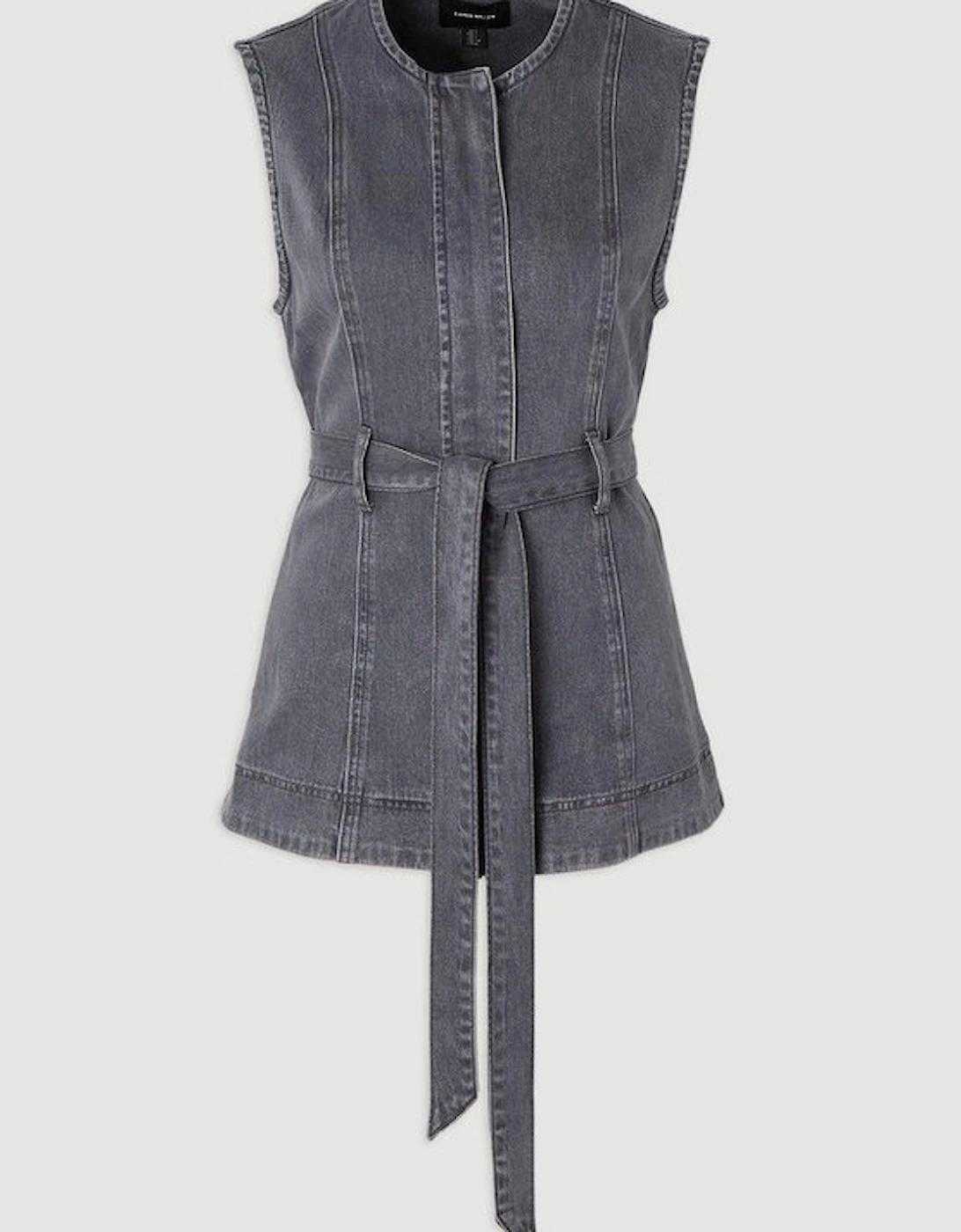 Denim Sleeveless Belted Jacket