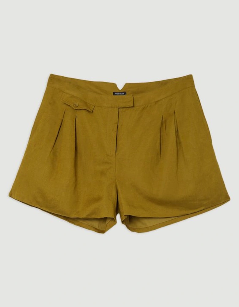 Plus Size Viscose Linen Woven Pocket Detail Short