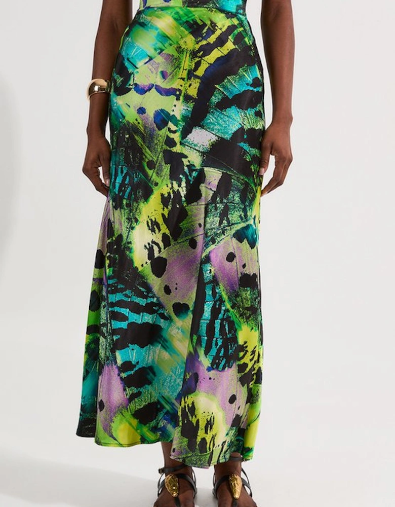 Butterfly Viscose Satin Maxi Skirt