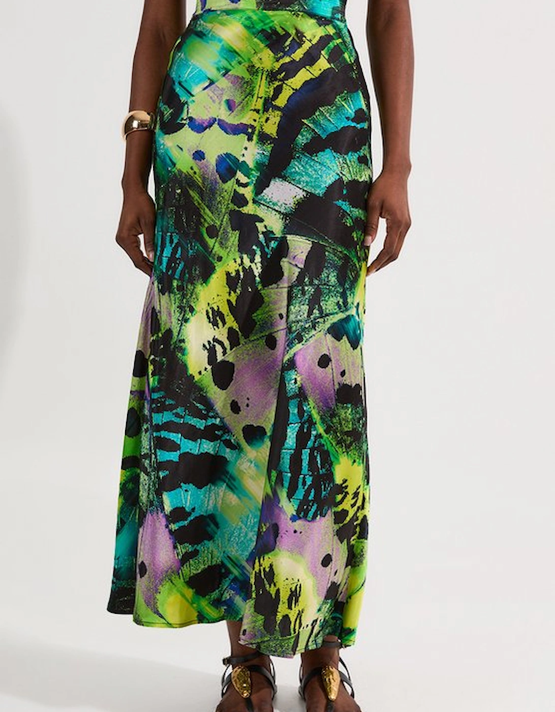 Butterfly Viscose Satin Maxi Skirt
