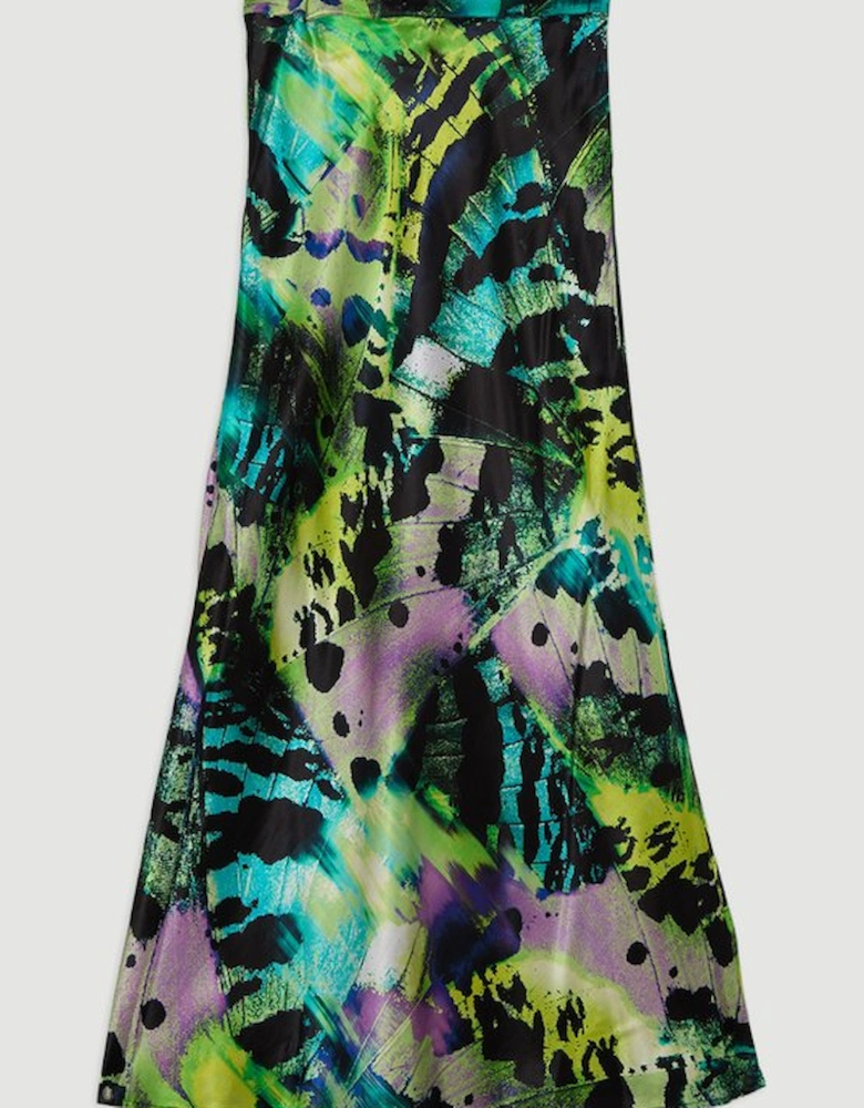 Butterfly Viscose Satin Maxi Skirt