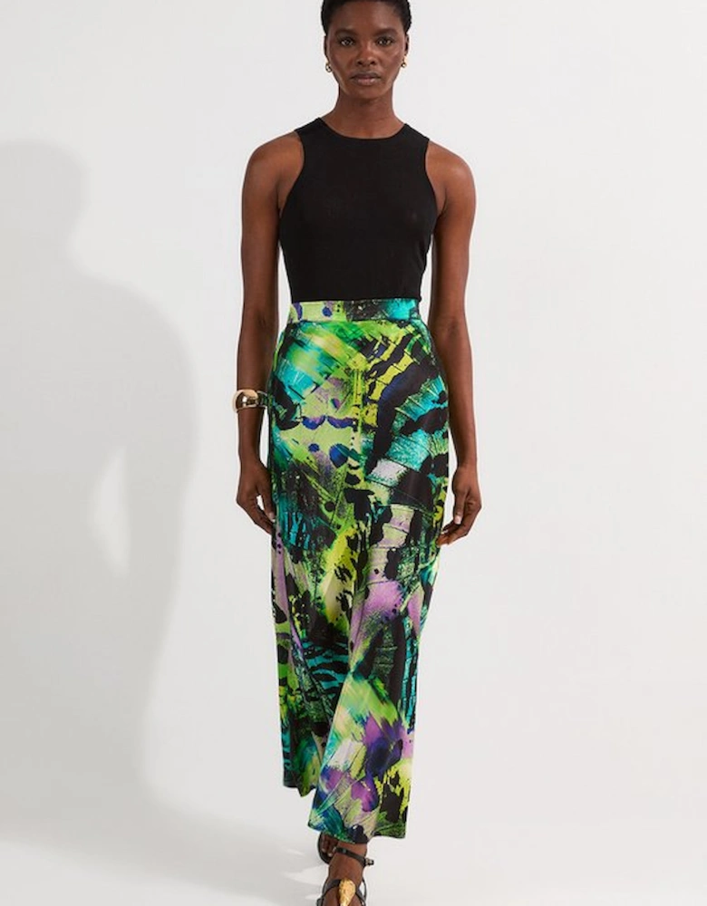 Butterfly Viscose Satin Maxi Skirt
