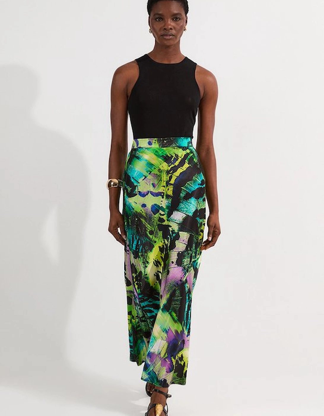 Butterfly Viscose Satin Maxi Skirt, 5 of 4