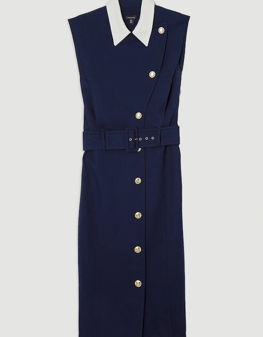 Compact Stretch Tailored Contrast Collar Pencil Midi Dress