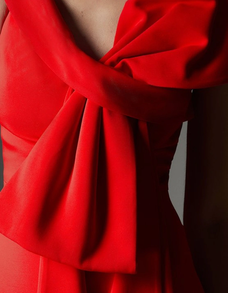 Archive Collection - Tall Bow Detail Asymmetric Off The Shoulder Midaxi Dress