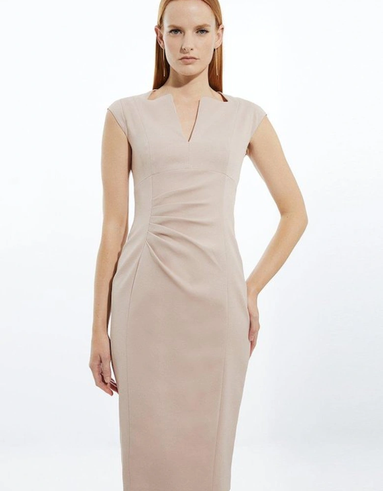 Petite Italian Structured Rib Tailored Envelope Neck Pencil Midi Dress