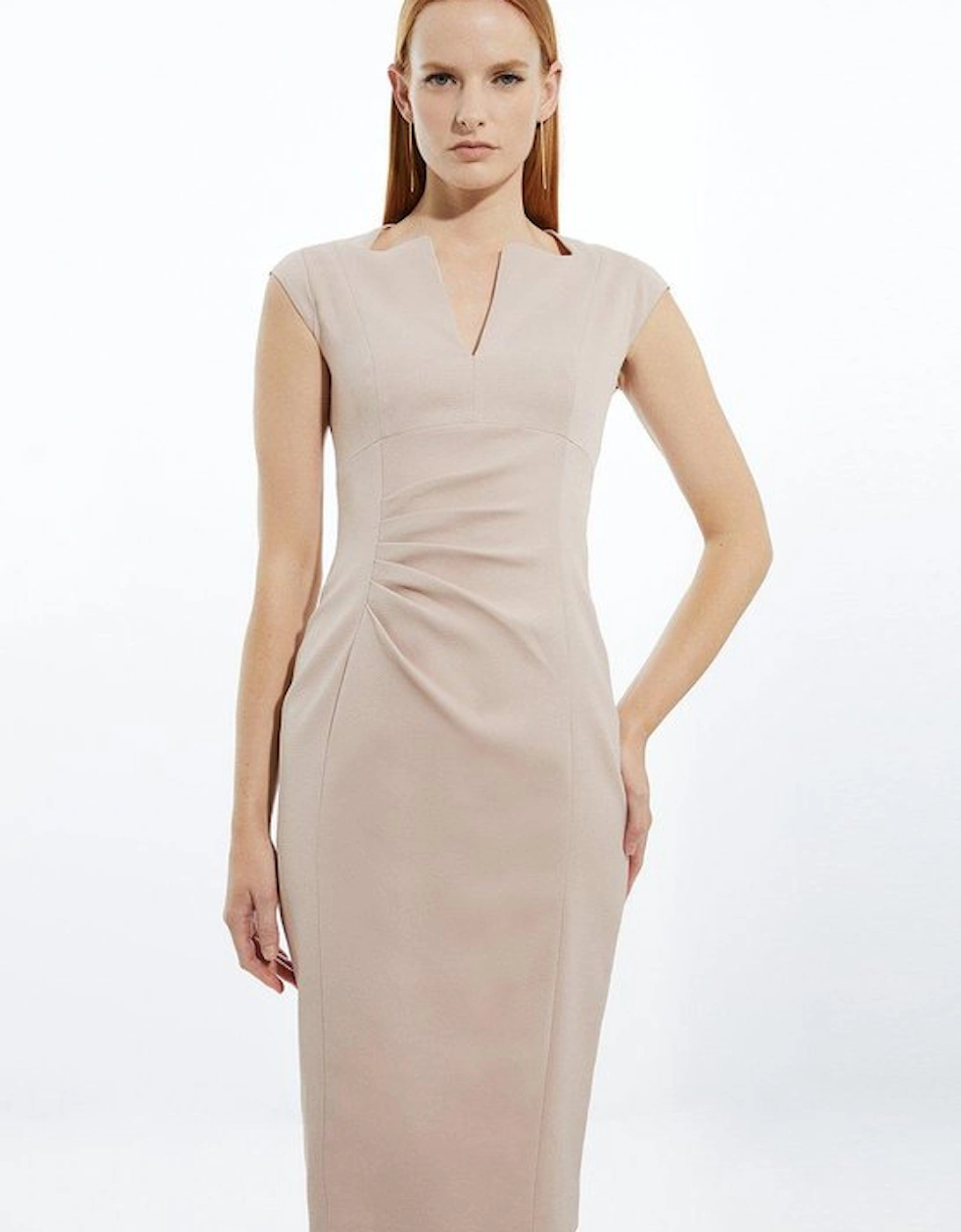 Petite Italian Structured Rib Tailored Envelope Neck Pencil Midi Dress, 5 of 4