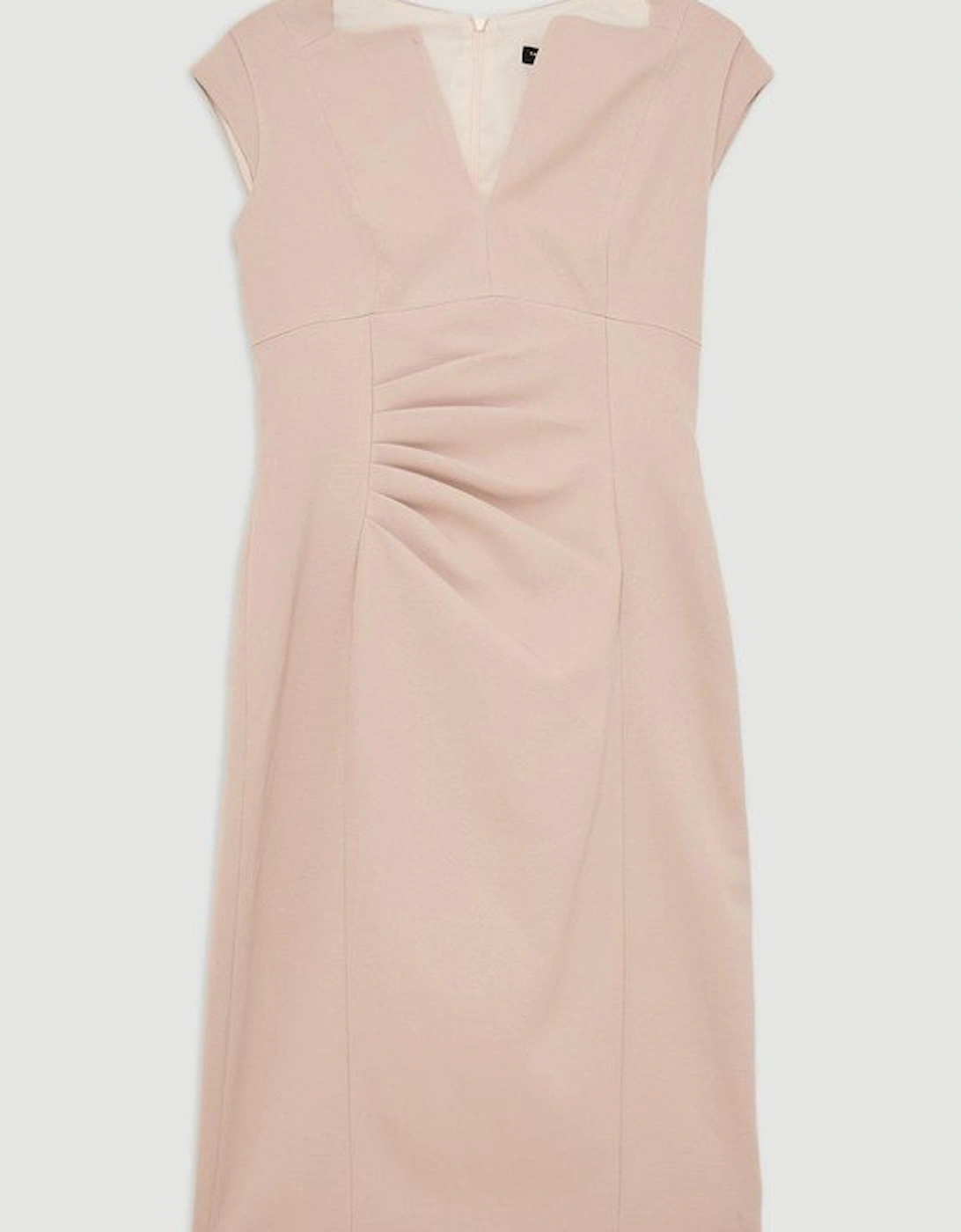 Petite Italian Structured Rib Tailored Envelope Neck Pencil Midi Dress