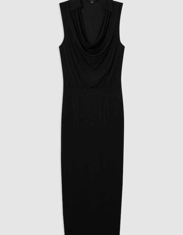 Drape Collared Crepe Maxi Dress