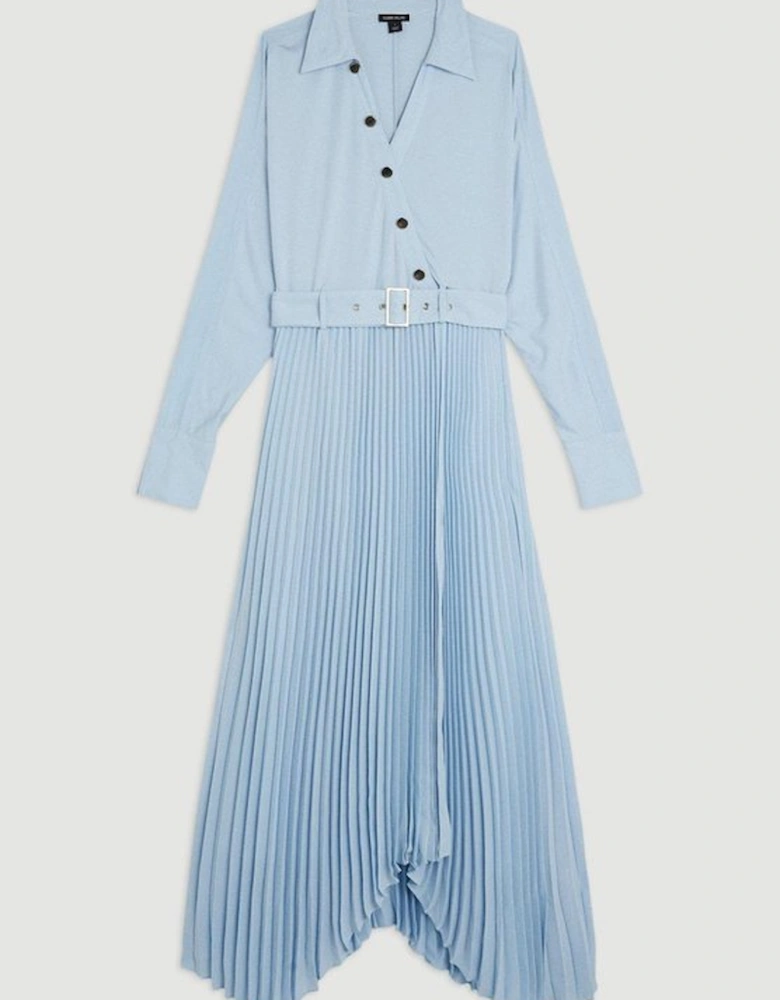 Plus Size Jersey And Georgette Mix Belted Pleat Midi Dress
