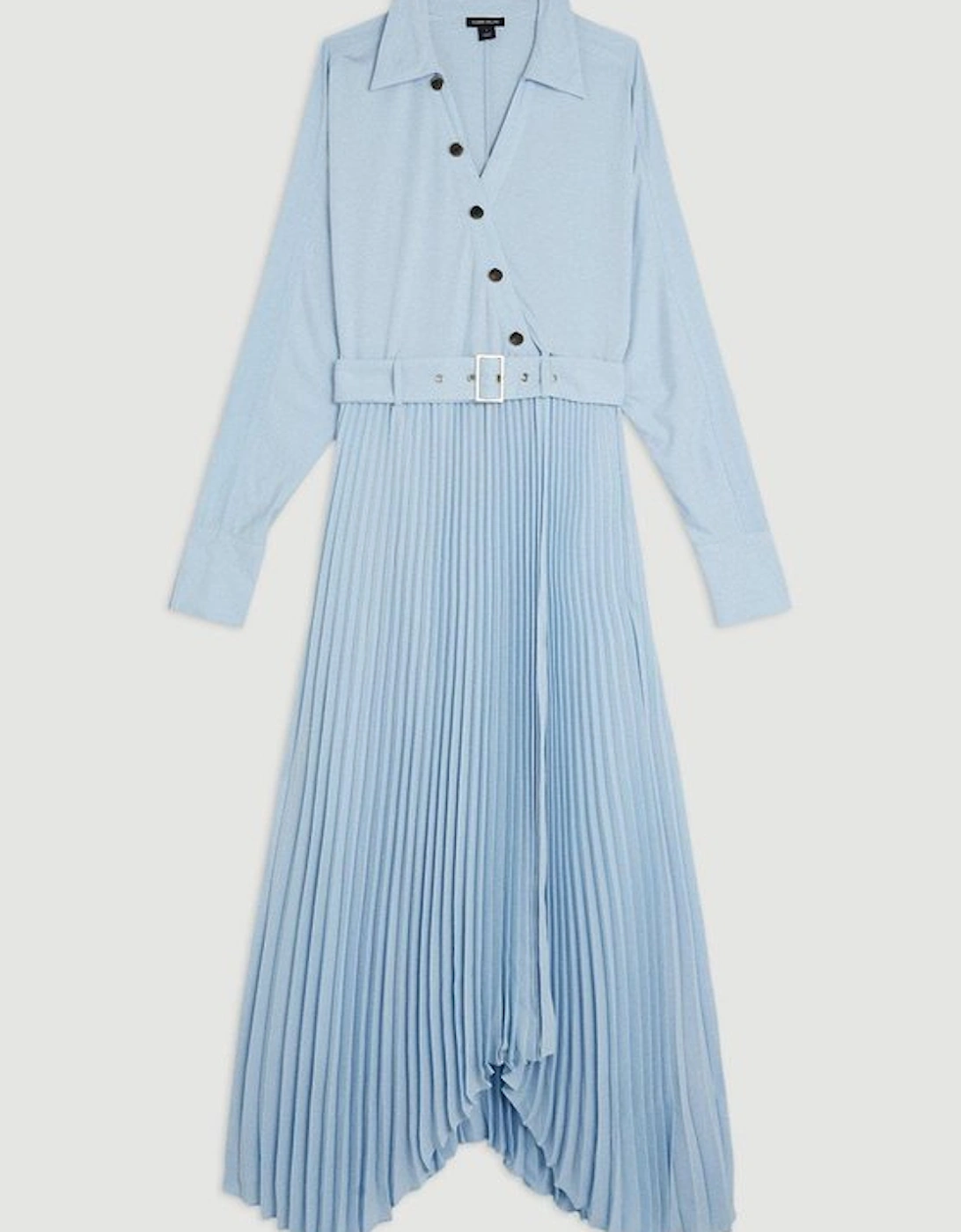 Plus Size Jersey And Georgette Mix Belted Pleat Midi Dress
