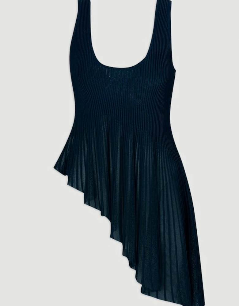 Viscose Blend Sleeveless Knitted Asymmetric Hem Top With Sparkle Sheer Detail