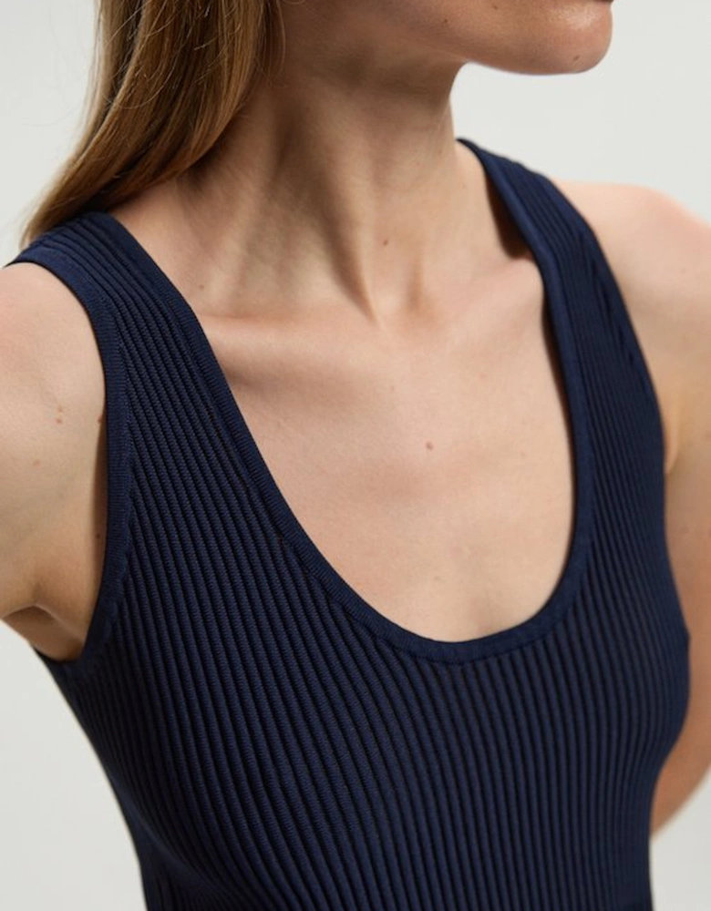 Viscose Blend Sleeveless Knitted Asymmetric Hem Top With Sparkle Sheer Detail