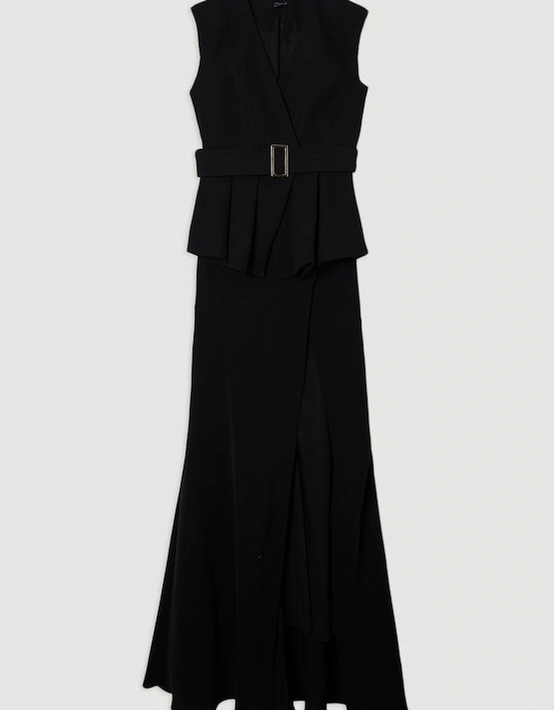 Soft Tailored Belted Peplum Tailored Maxi Dress