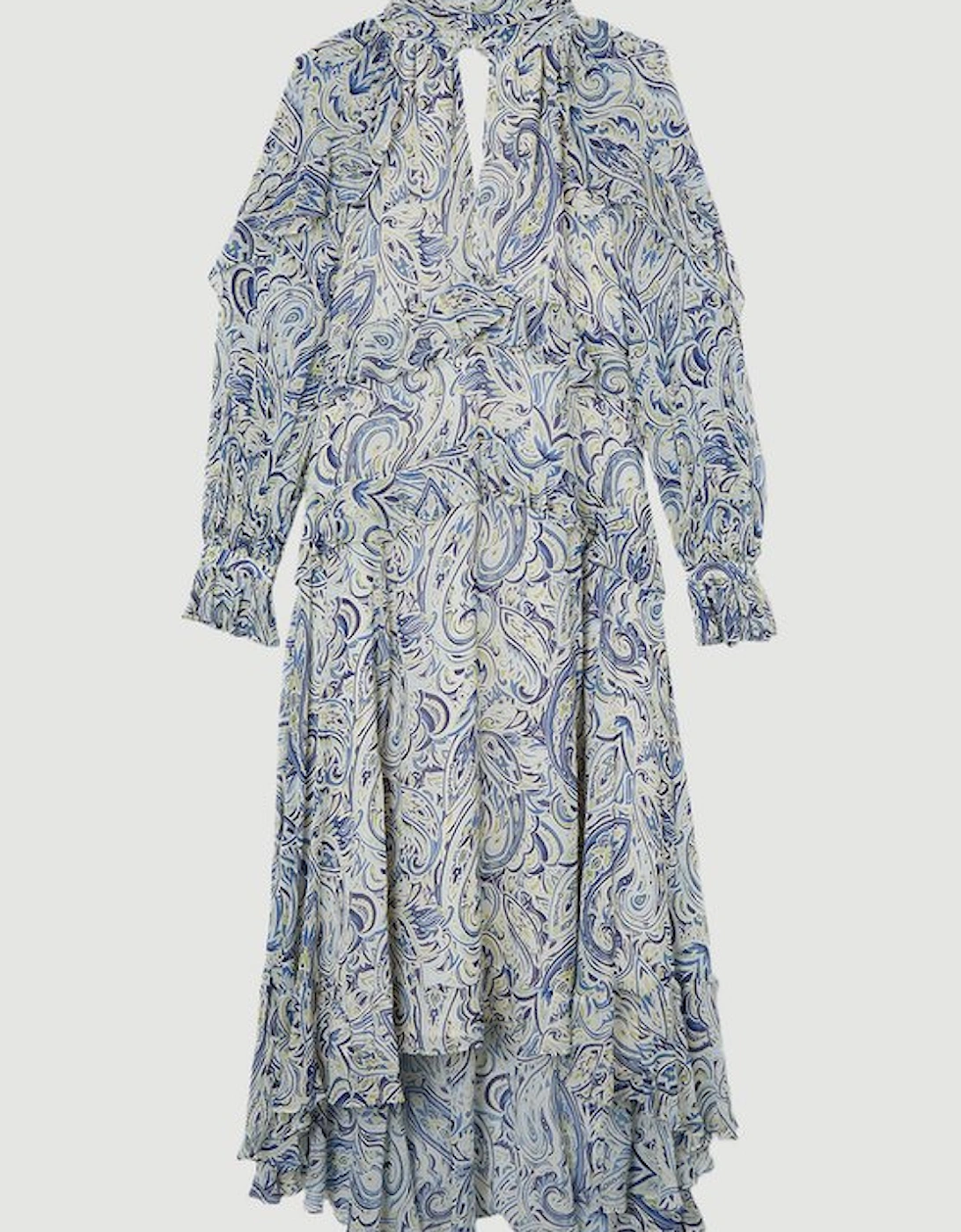 Viscose Crinkle Paisley Frill Detail Maxi Dress