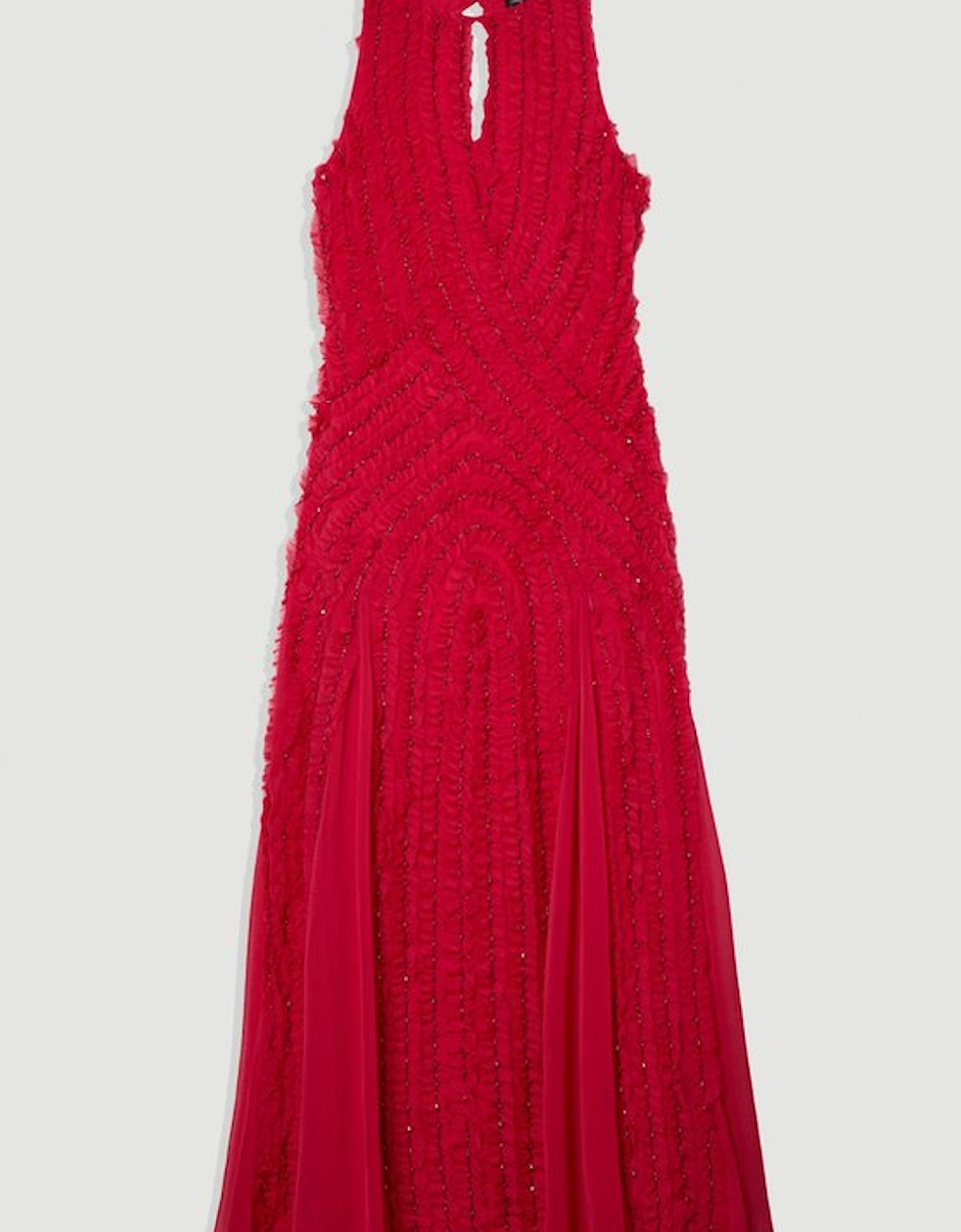 Plus Size Embellished Ruffle Keyhole Cutout Woven Maxi Dress