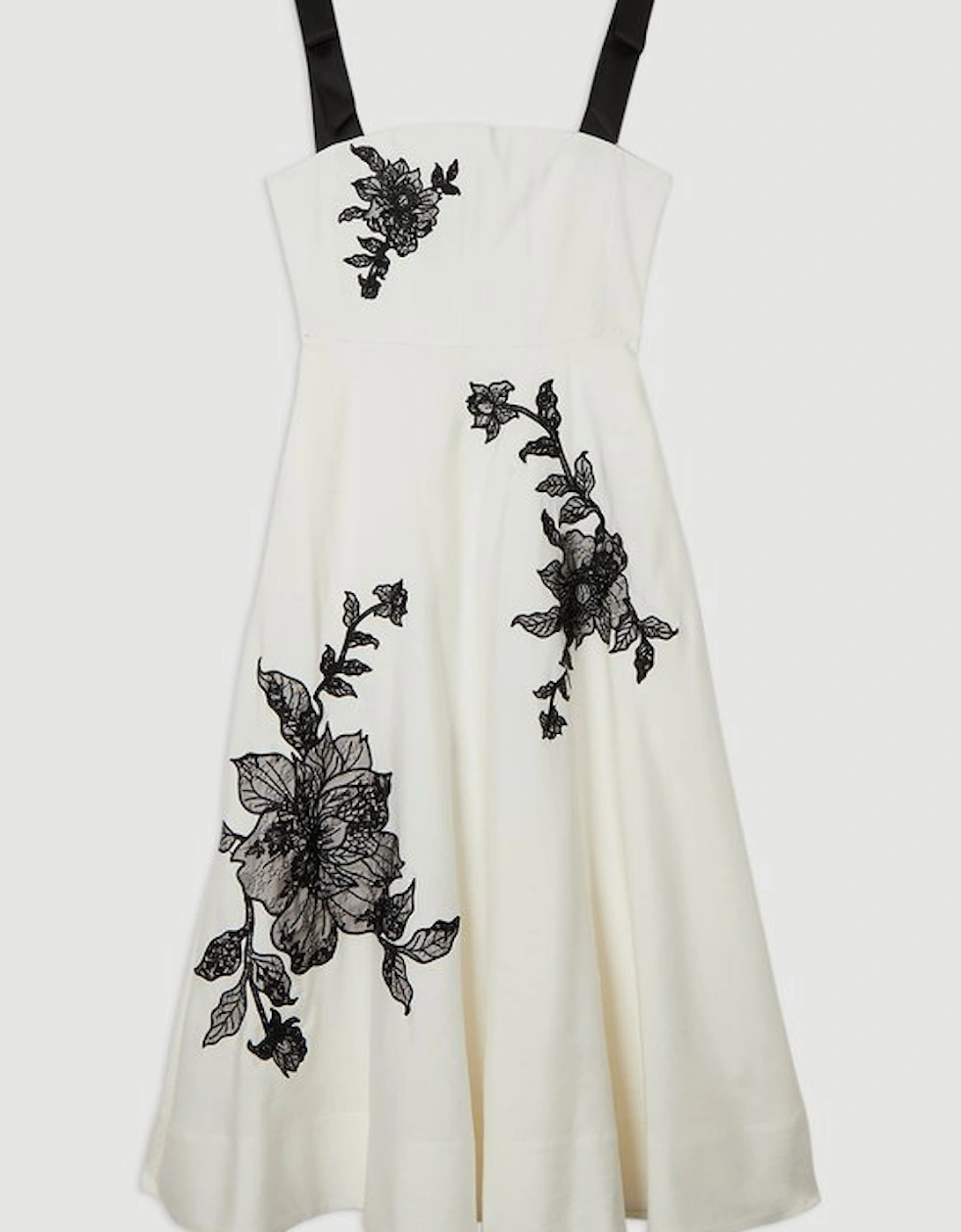 Viscose Linen Placed Floral Lace Embroidered Strappy Midi Dress