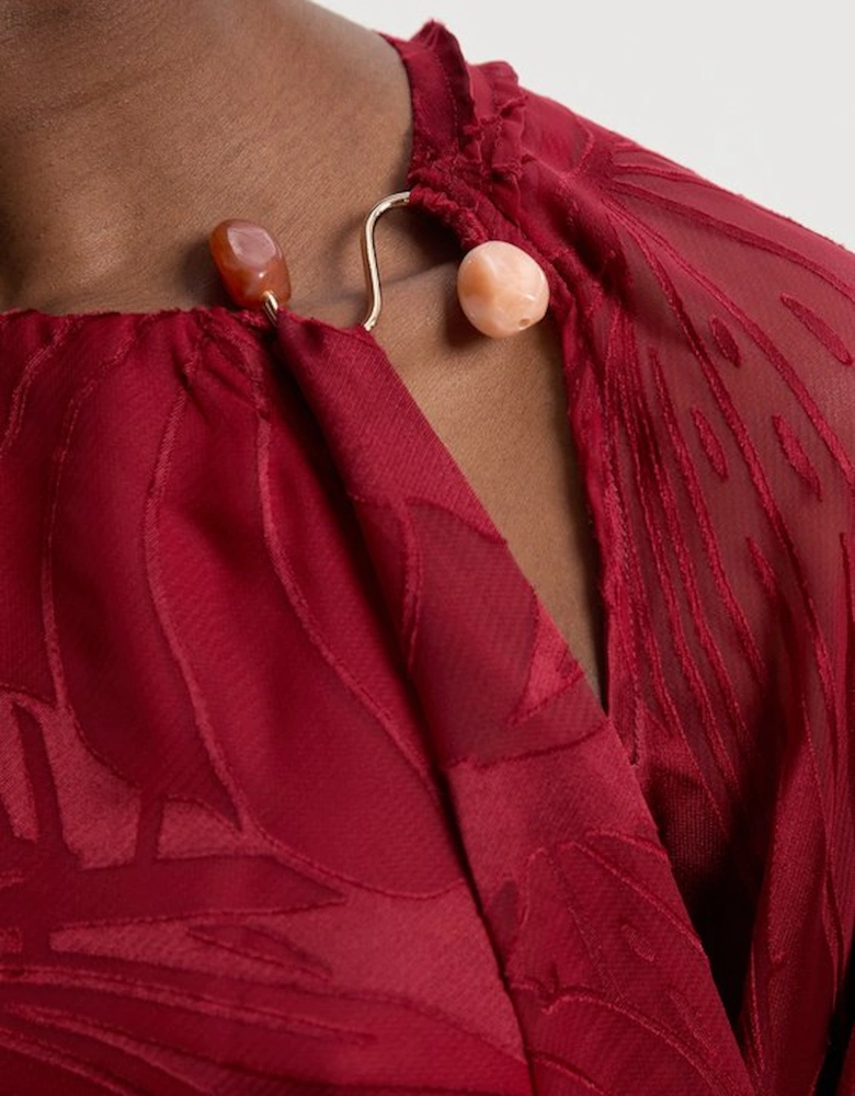 Devoure Flared Sleeve Woven Blouse With Trim Detail