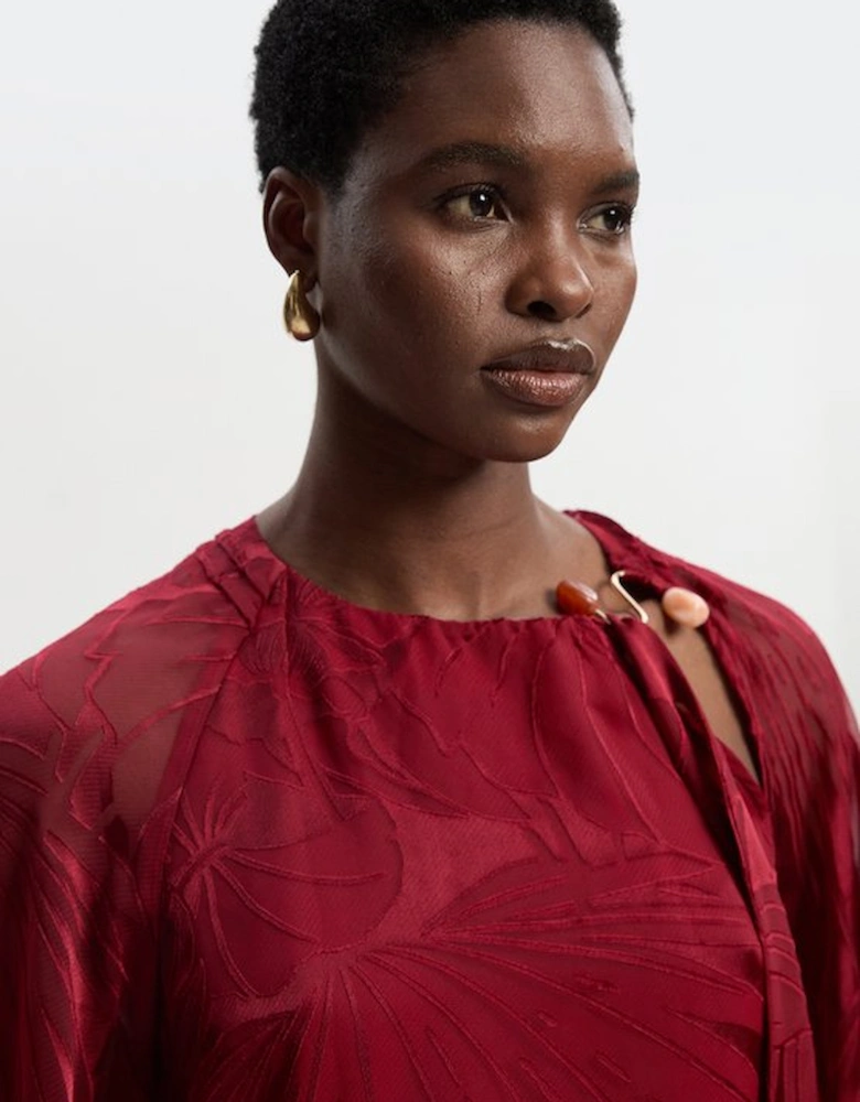 Devoure Flared Sleeve Woven Blouse With Trim Detail