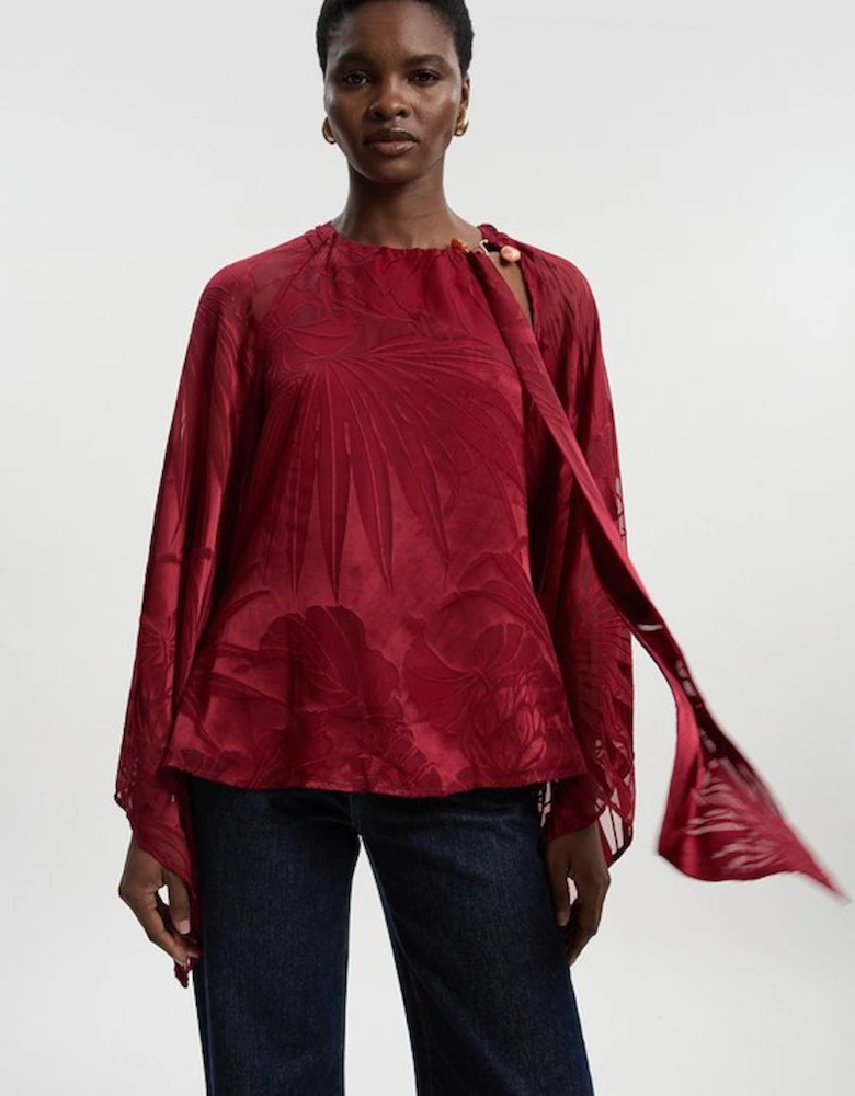 Devoure Flared Sleeve Woven Blouse With Trim Detail
