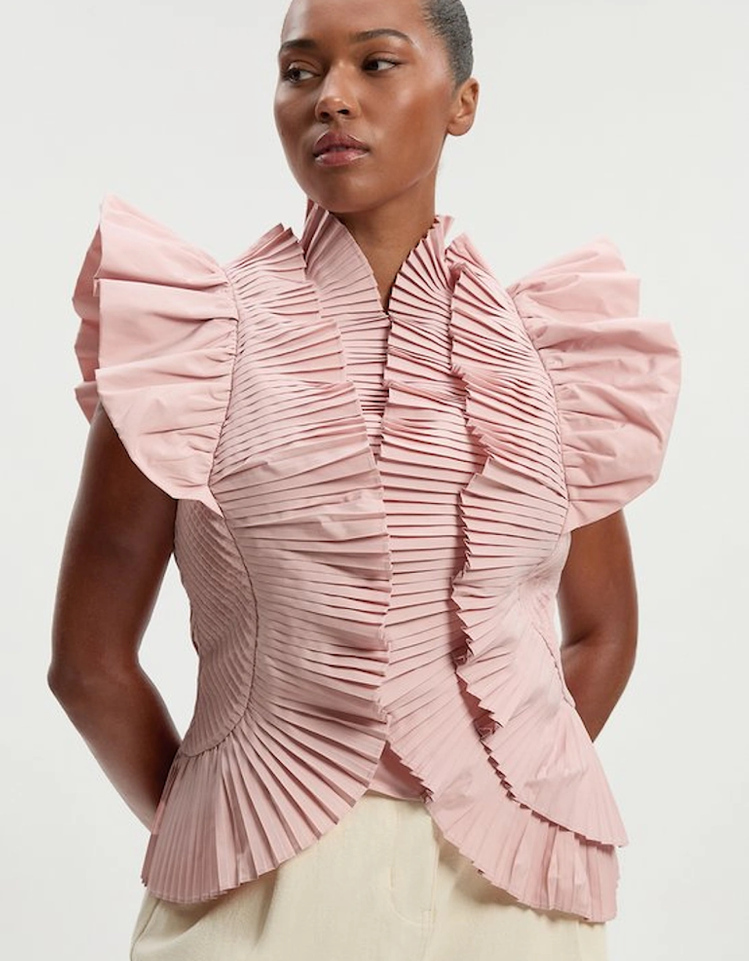 Plus Size Pleated Ruffle Sleeve Woven Top, 5 of 4