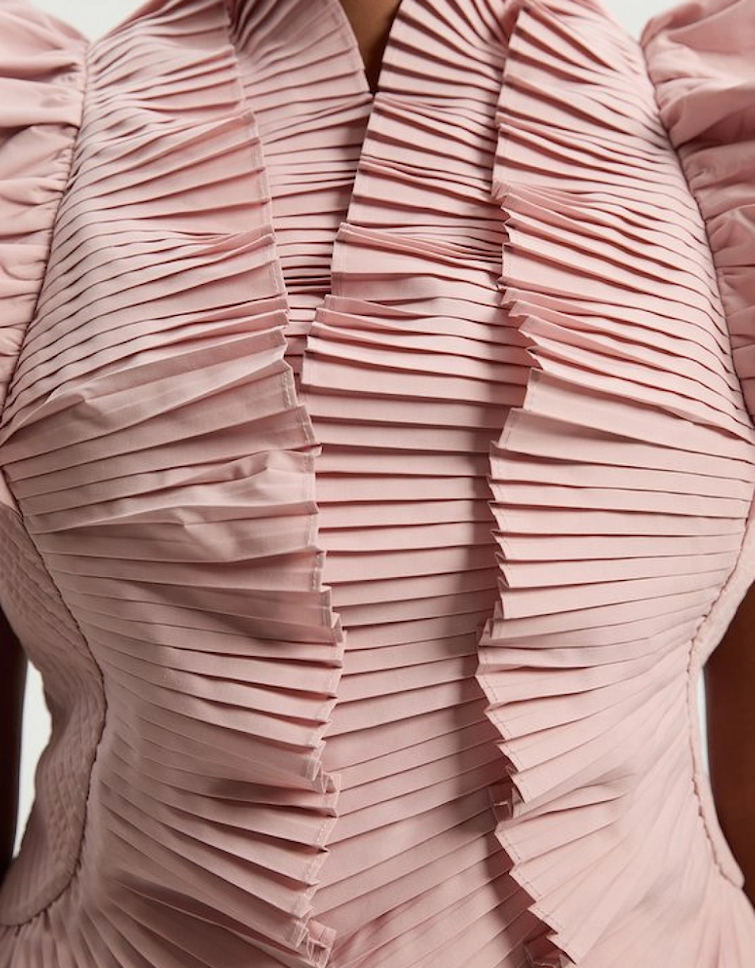 Plus Size Pleated Ruffle Sleeve Woven Top