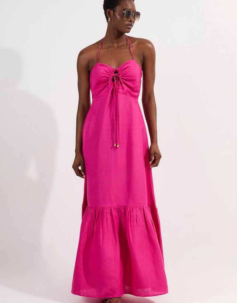 Petite Viscose Linen Woven Maxi Beach Dress