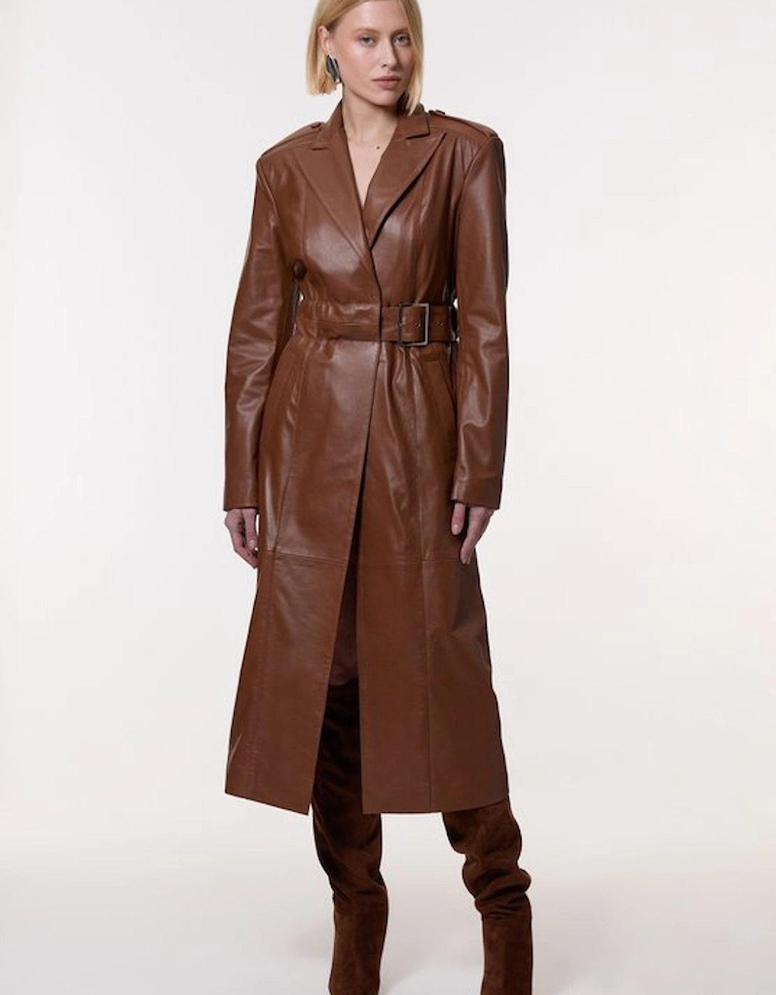 Leather Tailored Belted Coat, 5 of 4