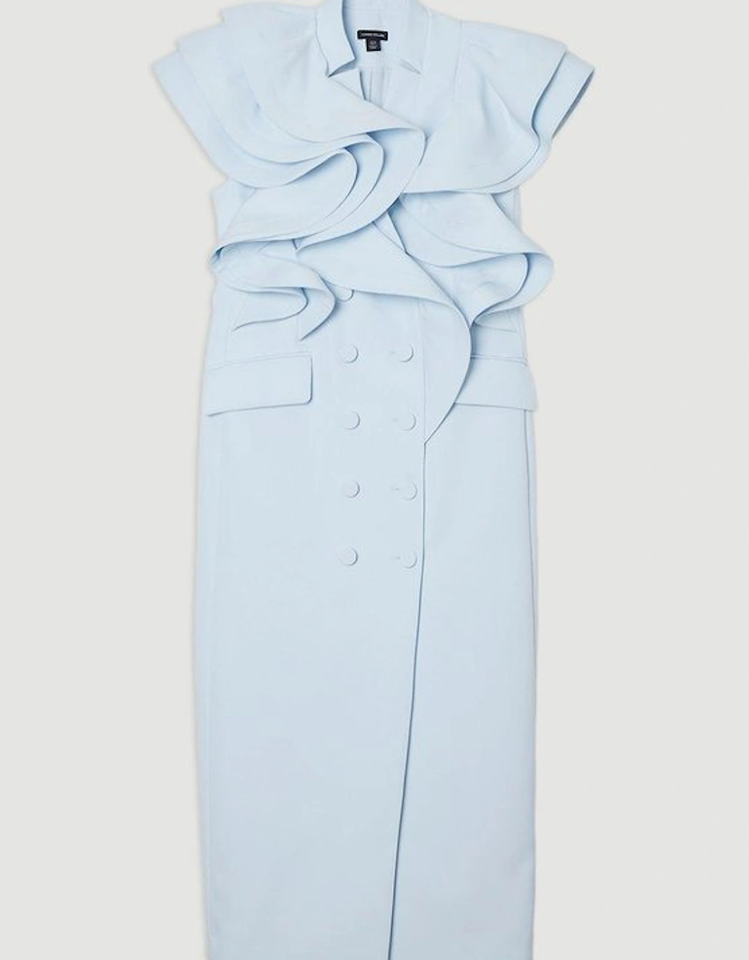 Drama Ruffle Tuxedo Tailored Pencil Maxi Dress