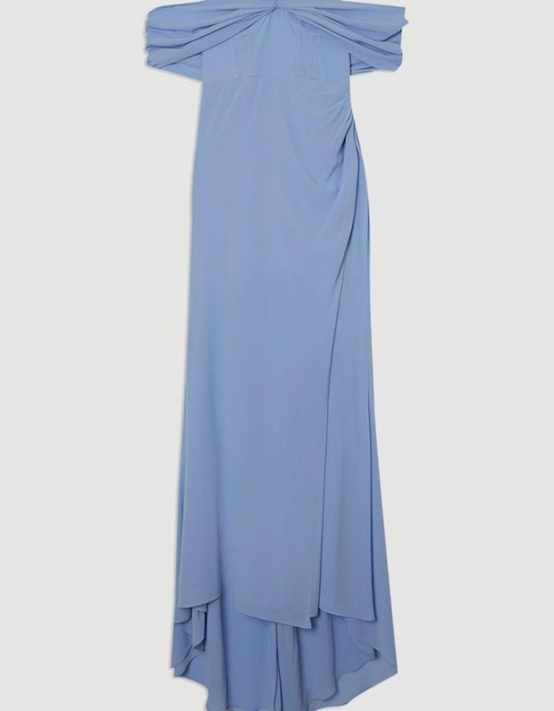 Georgette Pleated Bustier One Shoulder Drama Woven Maxi Dress
